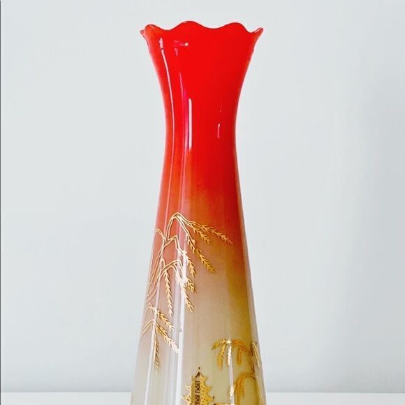 VINTAGE Bartlett Collins Japanese Bud Vase Coral Orange Pink Ombré - Picture 6 of 11